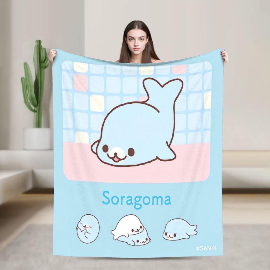Soft Blanket Airplane Travel Cute M-Mamegoma Seal Anime Throw Blanket Flannel Bedspread For Couch Bed Fashion Sofa Bed Cover
