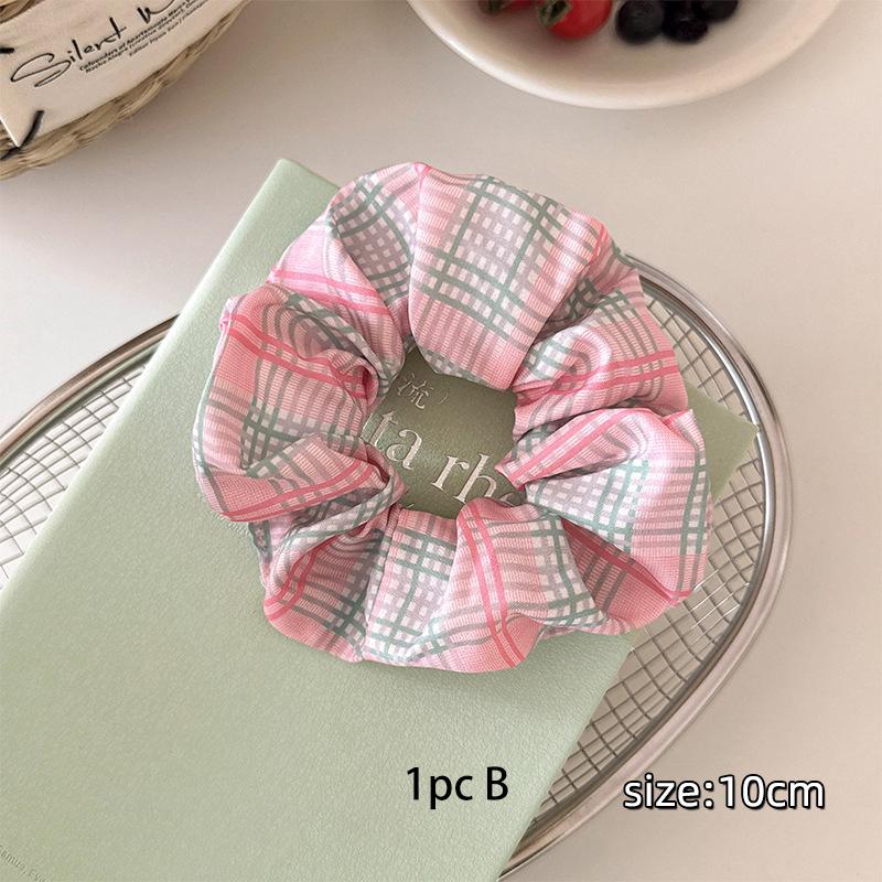 1pc Sweet Lace Floral Pink Checkered Large Intestine Hair Ring,back of Head Tied Hair Rope Ponytail Head Rope Versatile Hair Tie
