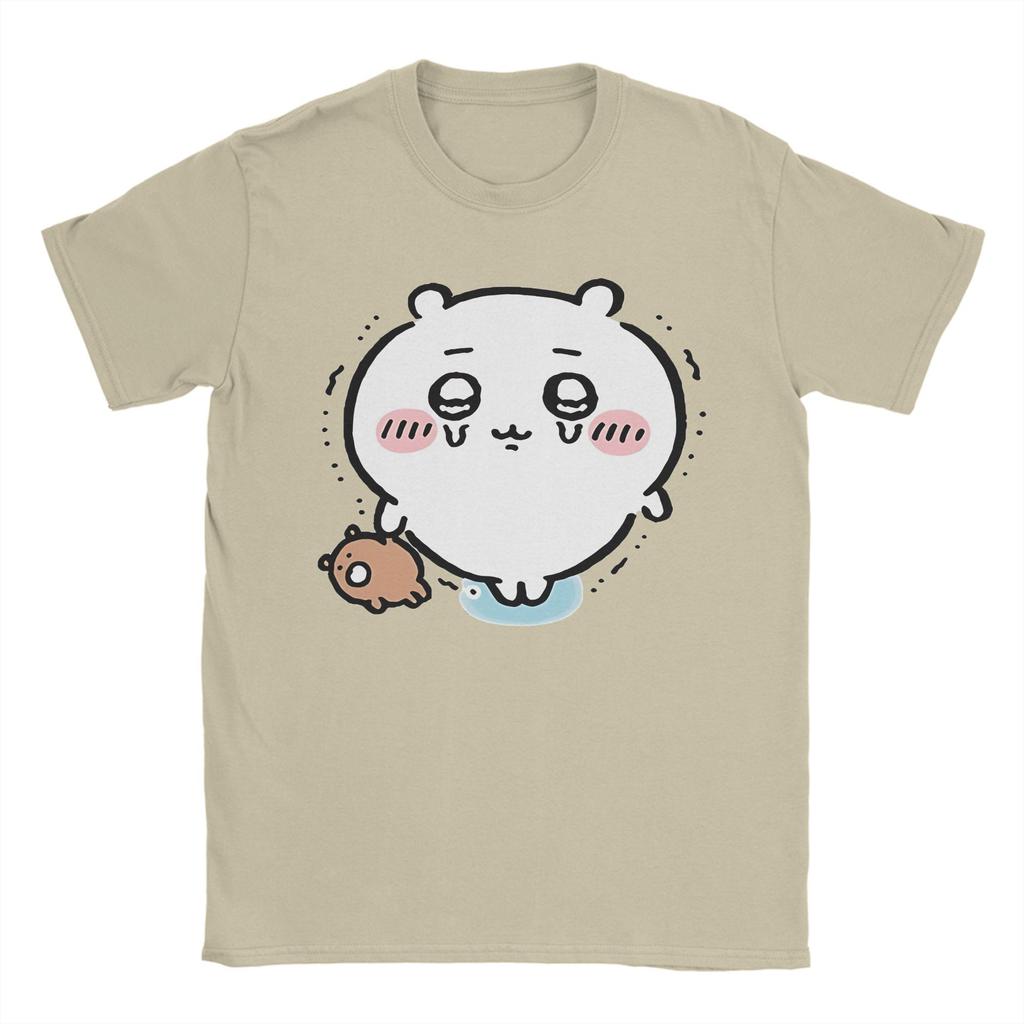 Men's Chiikawas Crying Cute Bear T Shirts  Pure Cotton Clothing Novelty Short Sleeve Crew Neck Tees Plus Size T-Shirts