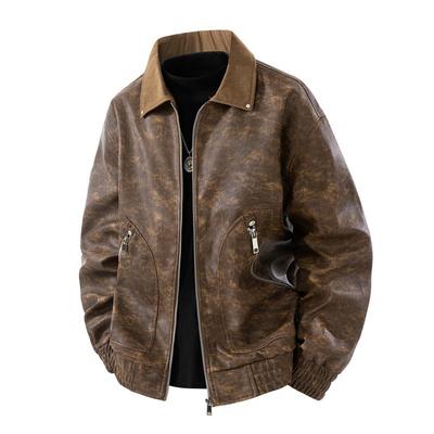 Autumn and Winter New Trendy Brand Tooling Jacket Retro Short Leather Jacket High Street Men's Old Design Jacket