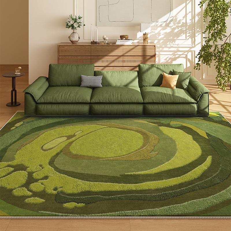 Retro Green Non-slip Waterproof Floor Mat - Vintage Style, Washable, Ideal for Living Room, Bedroom, Sofa, or Under Coffee Table.
