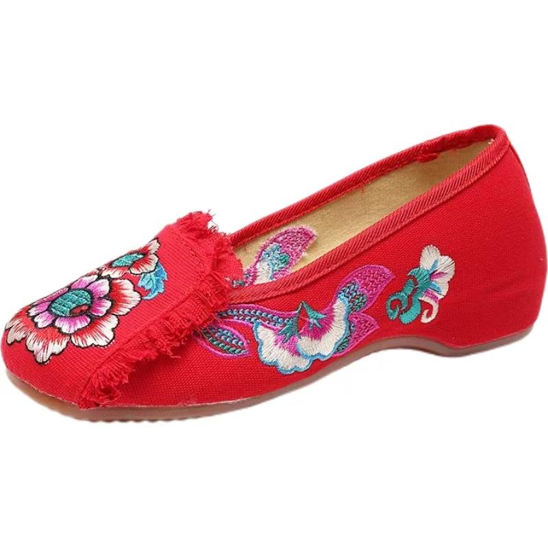 

Женская новая этническая обувь на низком каблуке с вышивкой, мягкая подошва, нескользящая, легкие слипоны, круглый носок, ретро кеды, резиновая подошва 35 красный