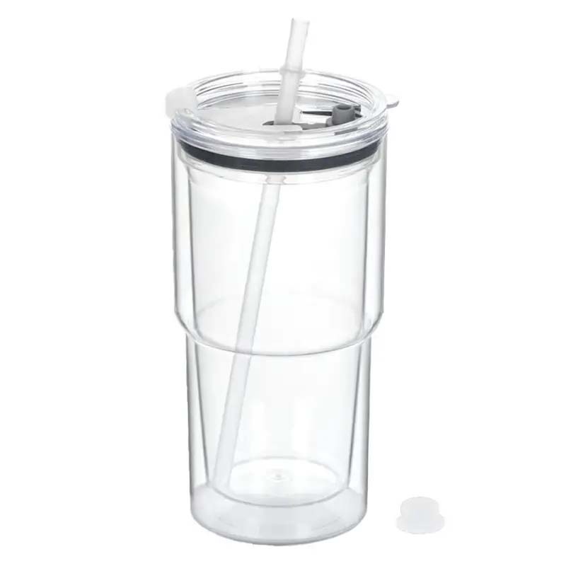 

18oz Reusable Double Layer Plastic Water Bottles With Lid And Straw DIY Snowball Tumbler with Pre Drilled Hole Drinkware Cups 501-600ml прозорий