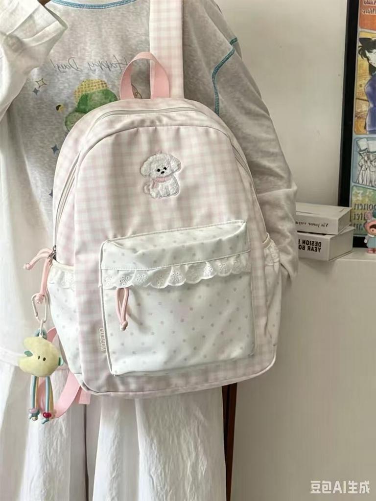 Schoolbag milk fufu plaid puppy cure wind backpack summer outing parent-child outdoor picnic size backpack