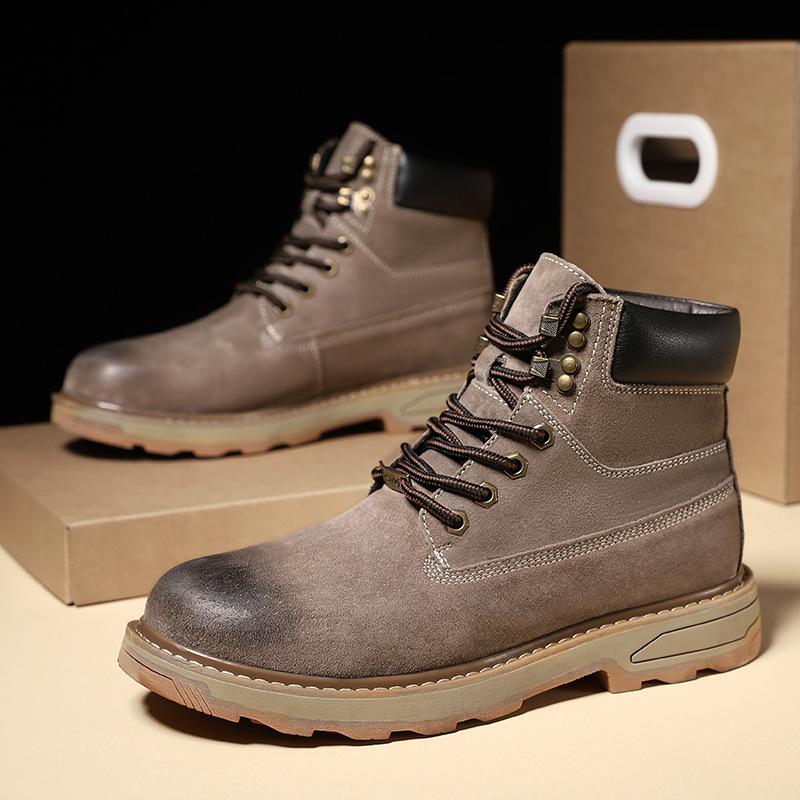 High-Top Rhubarb Boots, First-Layer Pigskin Martin Boots, Men'S Outdoor Tooling, Velvet Thermal Men'S Shoes