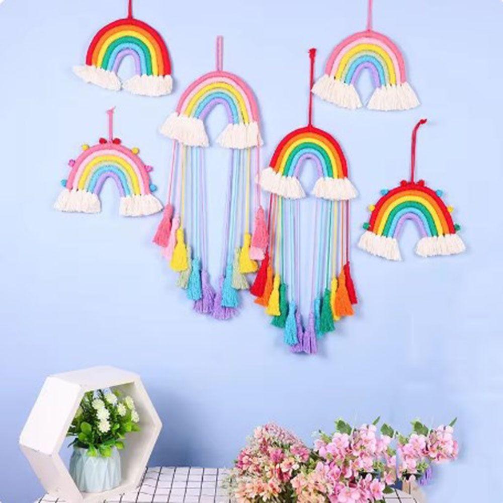 Cotton Rope Wall Ornaments Hand-woven Tassel Tapestry Kawaii Weaving Rainbow Hangings Nursery