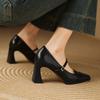 New Four-season Women's Single Shoes Square Head Casual Single Shoes Leather Small Leather Shoes Buckle Comfortable Beef Tendon Soft Sole Large
