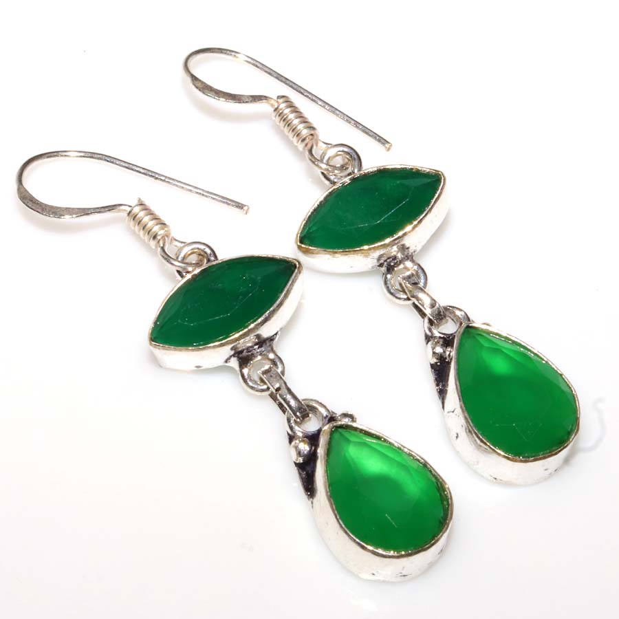 Green Onyx 925 Silver Plated Earrings 1.9" Affordable Gifts Most Beautiful V2D92
