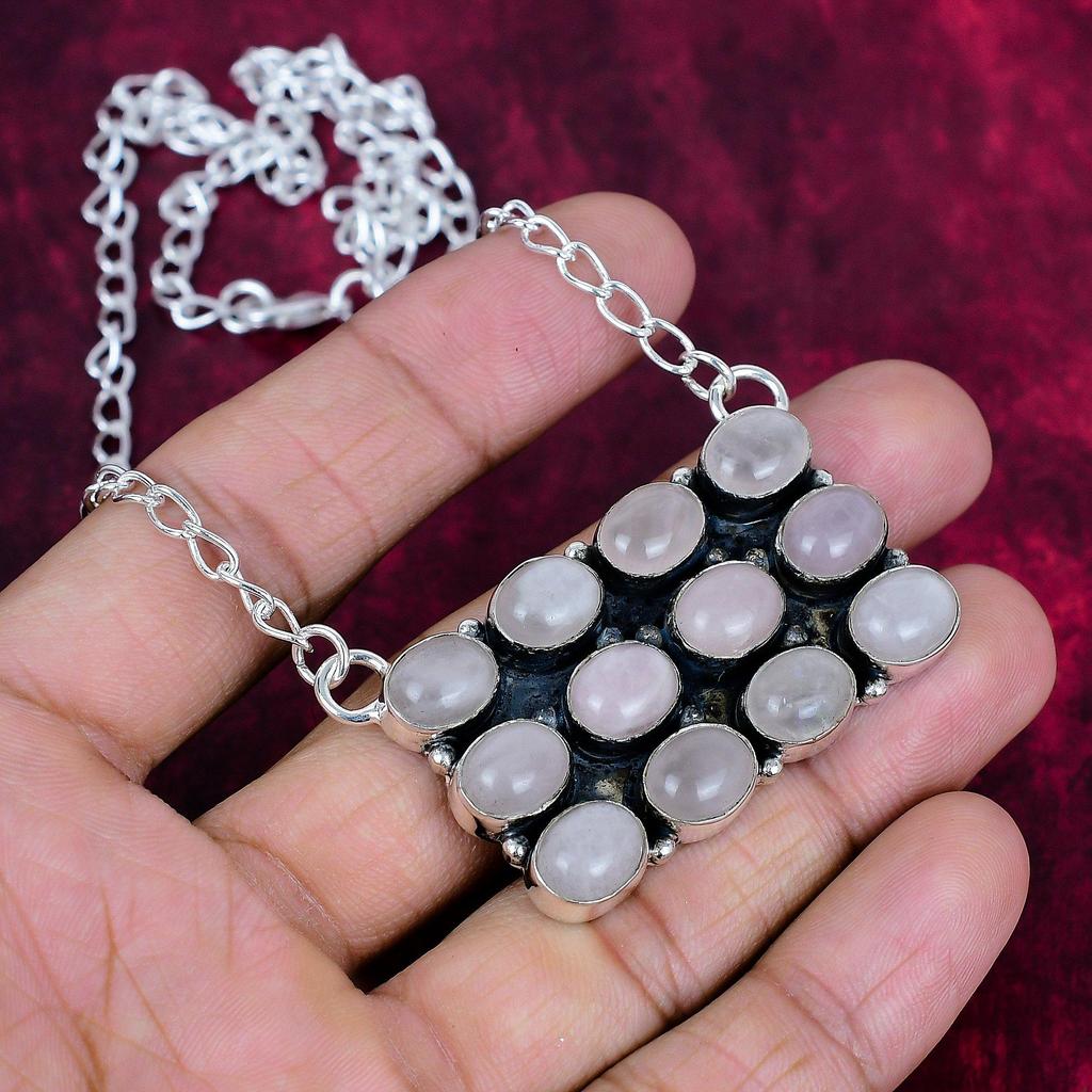 Rose Quartz Handmade Latest Design Jewelry Necklace, 925 Solid Sterling Silver Gemstone Necklace, Gift For Mother