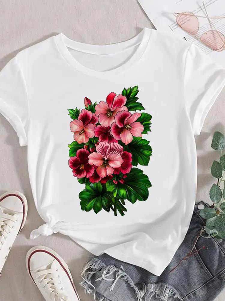 Mode T-Shirt Damen Weiblich Damen Kurzarm Kleidung 90er Trend Blume Süß Grafik T-Shirt Druck Oberteil Kleidung Tee