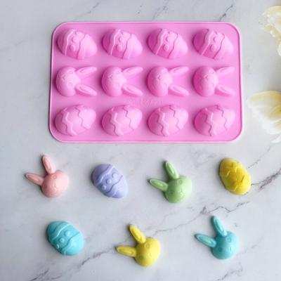 Easy Demold Rabbit Chocolate Moulds 12 Holes Easter Egg Jelly Biscuit Silicone Mold Festival Candle Making Painting Gypsum Decor