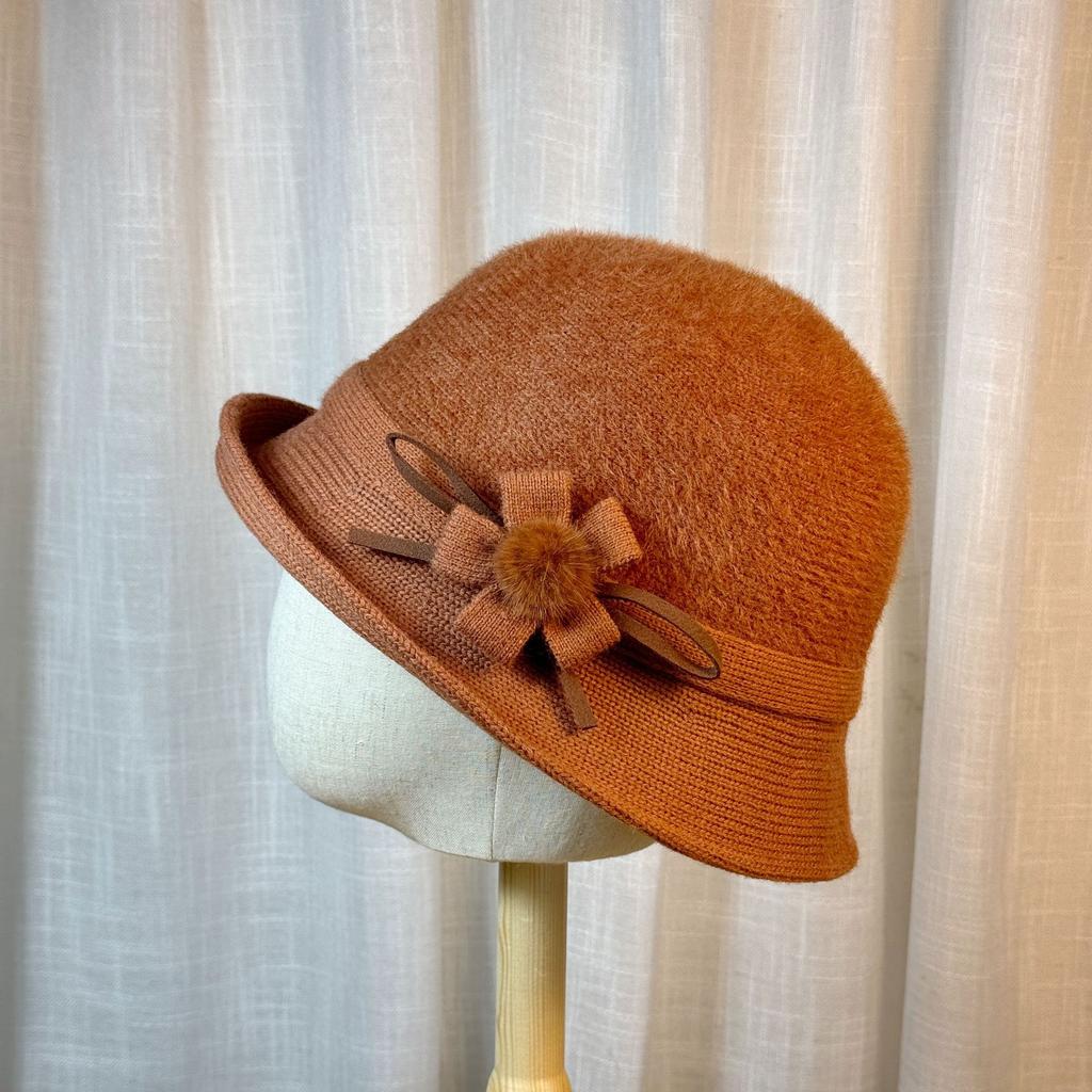 Hat Female Autumn and Winter Pick-up Mink Basin Hat Middle-aged and Elderly Mother Elegant Top Hat Fashion Flower Hairball Fisherman Hat