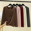 Camiseta Interior de Manga Larga con Cuello Redondo, Forro Polar Cepillado, Tallas Grandes para Mujer - Color Sólido, Ropa Interior Cálida