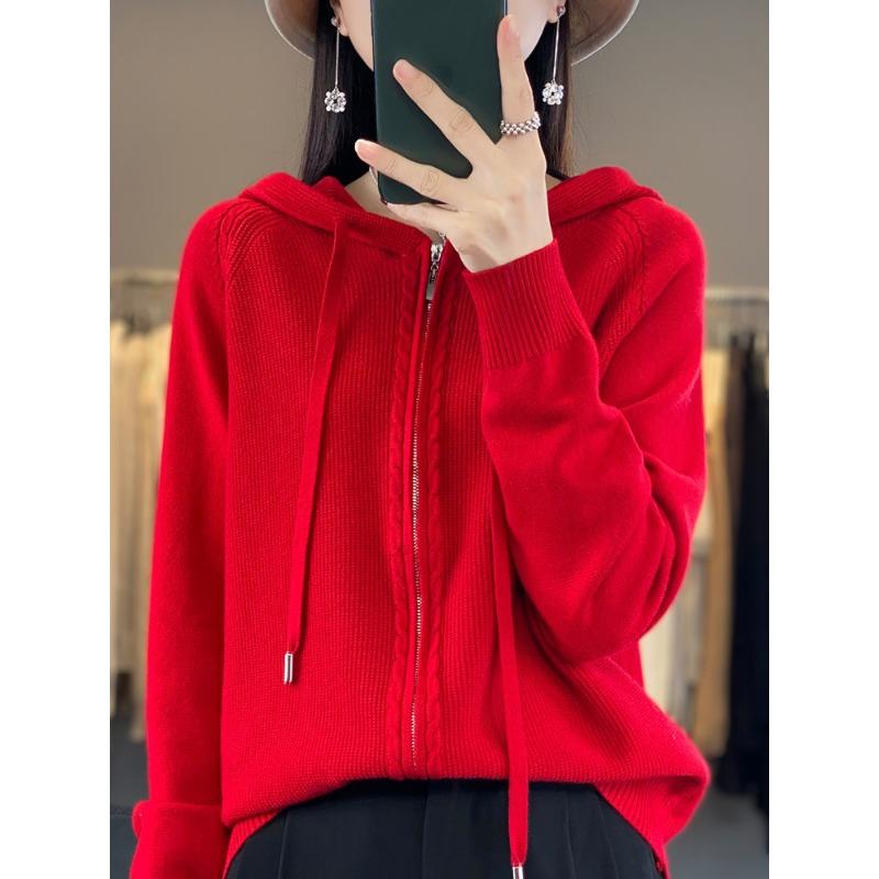 DAFIFY Women's Fashion Casual Fall Winter Solid Color Print Long Sleeve Hooded Sweaters