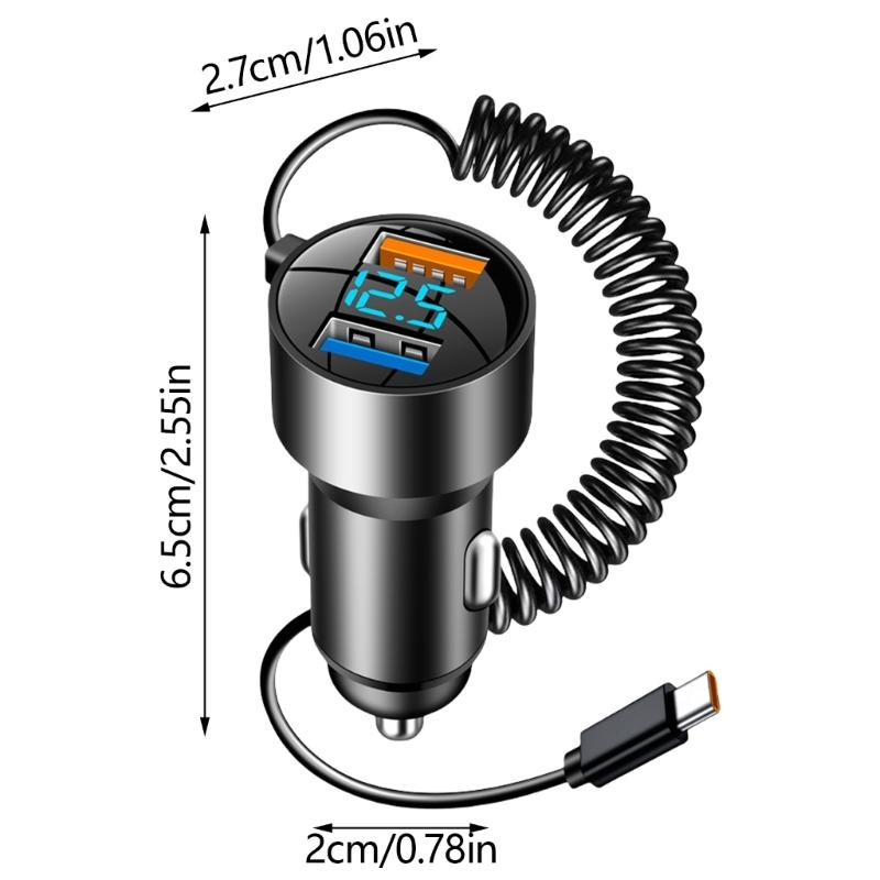 High Speed Charging Car Adapter Double Port Car Power Supply Equipped Type C Coiled Cord for Efficient Charging