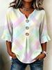 Women's Yellow Plaid V-Neck Button Front Blouse, 3/4 Ruffle Sleeve Loose Casual Top for Spring Summer Office & Daily Wear
