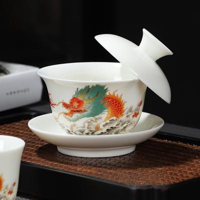 Mutton Fat-Jade Porcelánový Gongfu Čajový Set Elegantní Domácí KungFu Čajový Servis Pro Domácnost