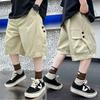 Summer Teen Boys Cotton Cargo Shorts Loose Solid Color Knee-length Pants for 4-14Years Kids Children Casual Outdoor Trousers