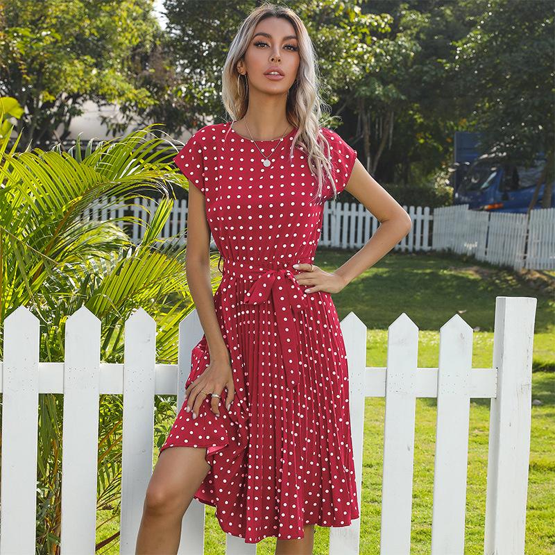 Russia Summer New Polka Dot Midi Dress - Casual Round Neck Arrival