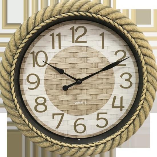12-inch Imitation Woven Rattan Shell Roman Numeral Clock Face Retro Wall Clock European and American Retro Fashion Wall Clock Quartz Clock