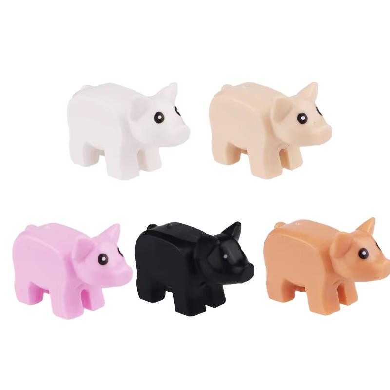 MOC Tier Szene Bausteine Katzen Hunde Schafe Schweine Hühner Adler Papageien Delfin Zoo Rahmen Zubehör DIY Spielzeug Steine T14