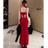 French Pure Desire Sexy Suspender Hip Dress Little Mother Skirt Women's Summer Butterfly Hollow Design Fishtail Long Dress
