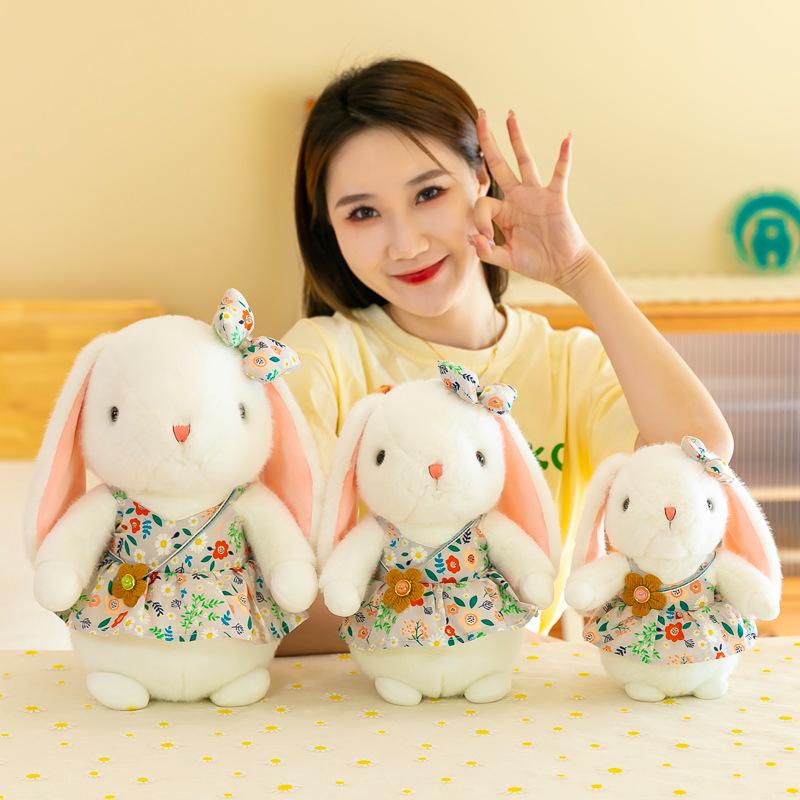 Cute Little White Rabbit Plush Toy Floral Skirt Rabbit Doll Grab Machine Rag Doll Girl Birthday Gift