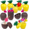 1pcs Tropical Pineapple Coconut Drinking Cup Juice Cups Straw Summer Luau Flamingo Birthday Beach Pool Party Hawaiian Decoration