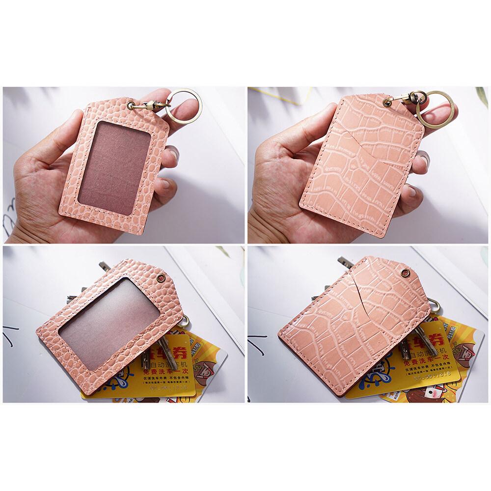 Genuine Leather Crocodile Stripes Office Badge Holder Chest Card Bus Card Campus Access Control Student Meal Card Protective Cases with Keychains