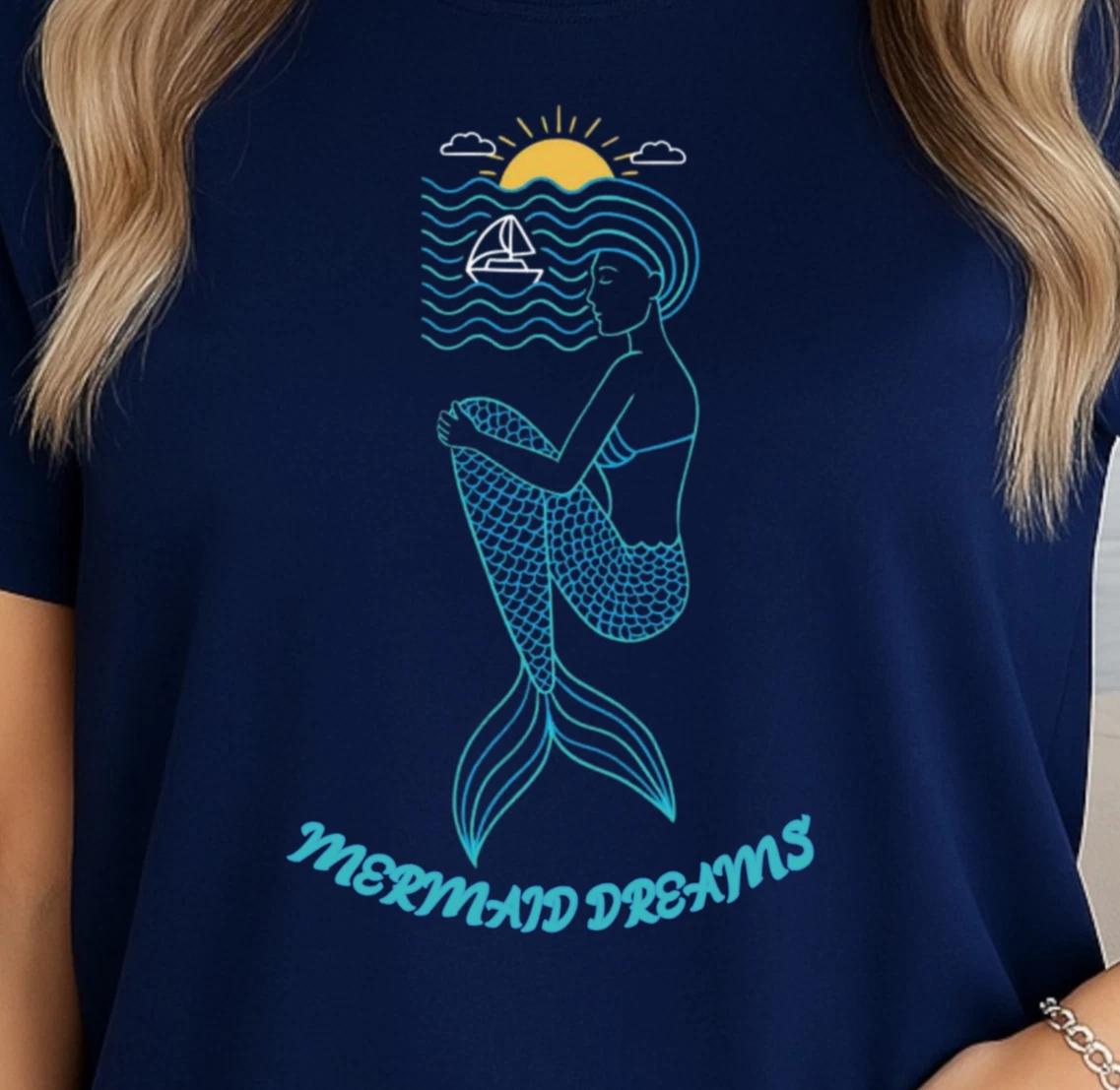 Mermaid Dreams T-Shirt | Retro Wave Ocean Graphic Shirt, Beach Lovers Unisex Tee 3XL