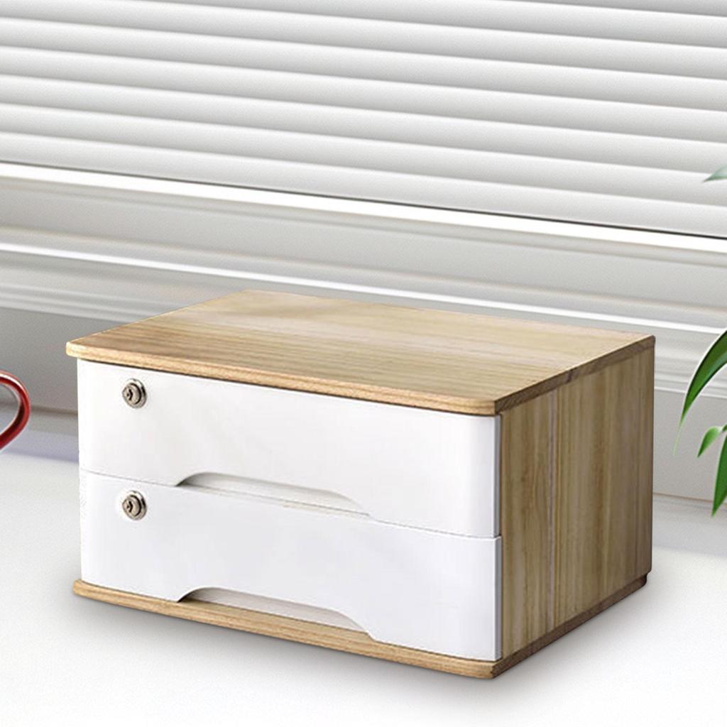 Wood Desktop Storage Box with Lock Office Supplies Daily Storage Wooden Tabletop