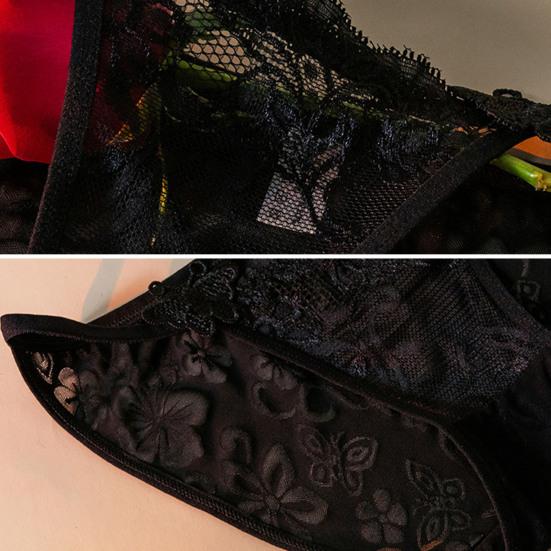 Women Panties See-through Lace Flower Embroidery Applique Soft Mesh Low Waist Cotton Crotch Thin Soft Breathable Hollow Out Bow Decor Lady Briefs
