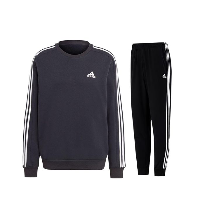 

Adidas Essential Crew Neck Pullover Striped Elastic Брюки Casual Sports Set Men Sets Black IB4027+H46105 M
