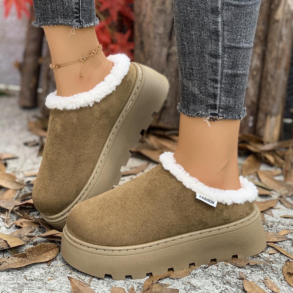 Women Snow Boots New Round Toe Slip on Warm Shoes Women Winter Comfortable Solid Color Platform Ankle Boots Zapatos De Mujer