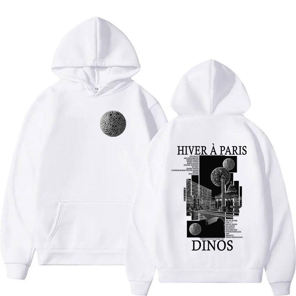 Rapper DINOS HIVER A PARIS Tour 2025 Graphic Hoodie Men's Fashion Hip Hop Oversized Sweatshirt Fleece Pullover Hooded Streetwear