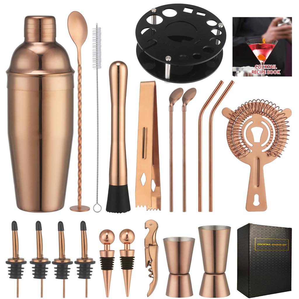 Rotating Round Black Acrylic Snow Cup Set Anti-Drop Cocktail Shaker Bar Tools 20-Piece Set