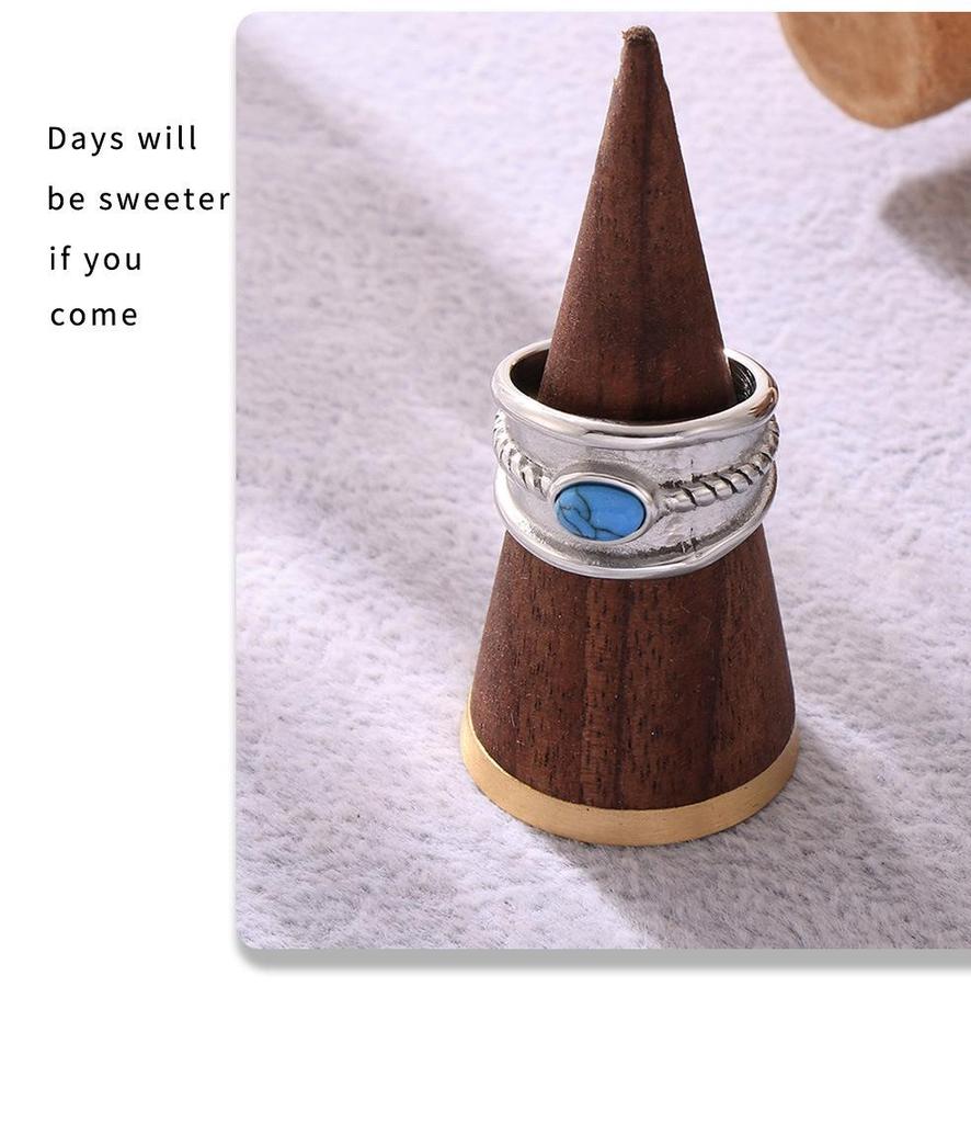 Mili Blue Turquoise Tiger Eye Stone Twist Pattern Stainless Steel Ring for Women, PVD Gold-Plated, Pinky Ring, In Stock