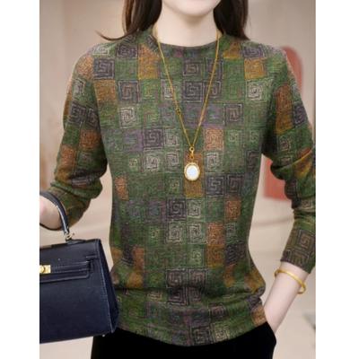 Nouveau Pull Printanier à Col Rond Haut à Manches Longues T-shirt de Base Mère Décontracté Ample