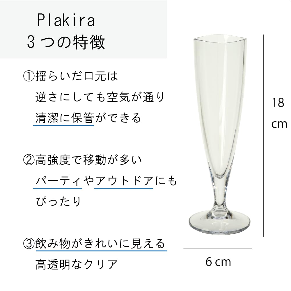 Plakira Unbreakable Champagne Glasses, 6-Pack, 135ml, Dishwasher Safe, Made in Japan, Perfect for Home Parties, Restaurants, Cafes, and Outdoors. Cute