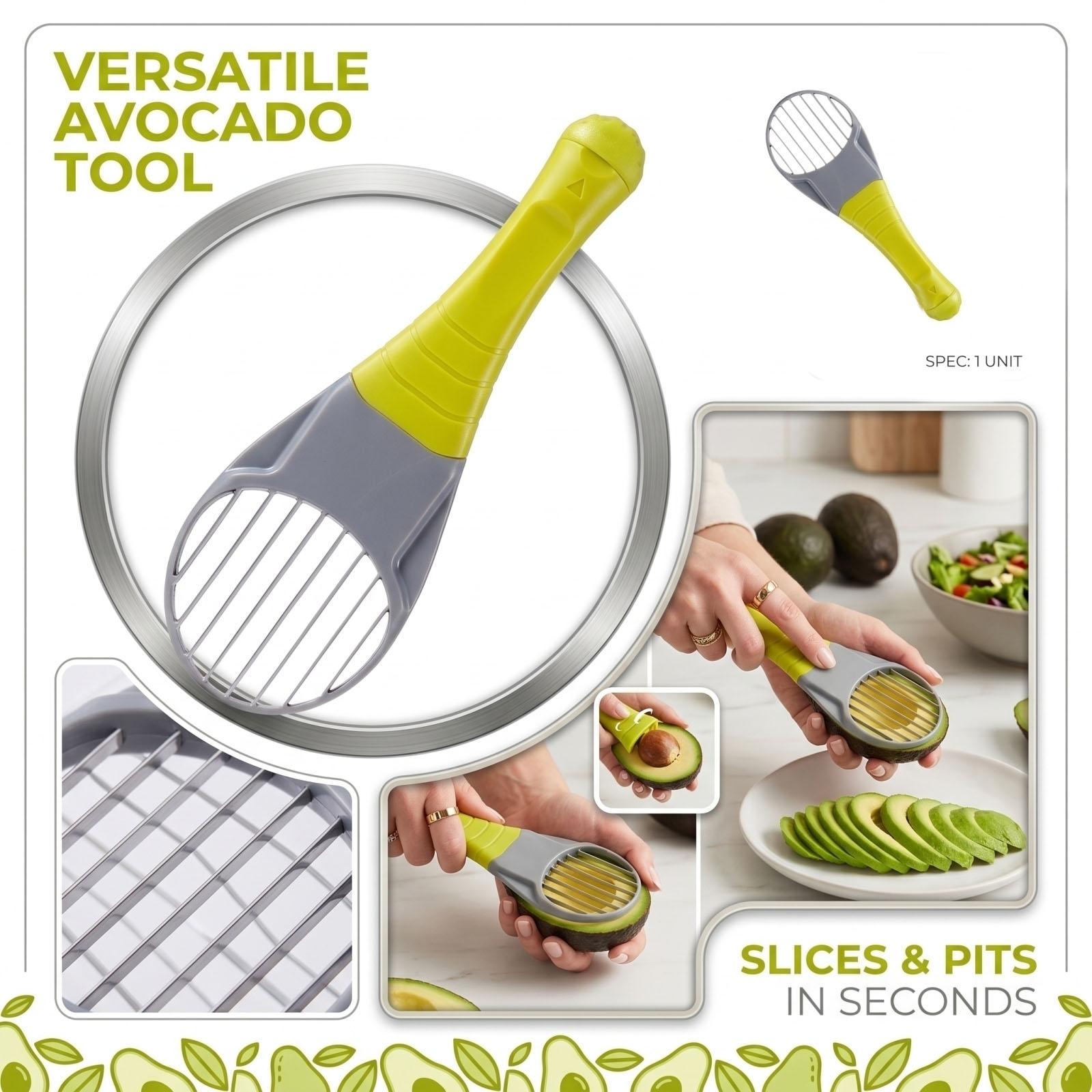 

Avocado Slicer Tool with Stainless Steel Blades and Ergonomic Handle for Pitting Slicing and Scooping Avocado Fruit Kitchen Gadget One Size жёлтый