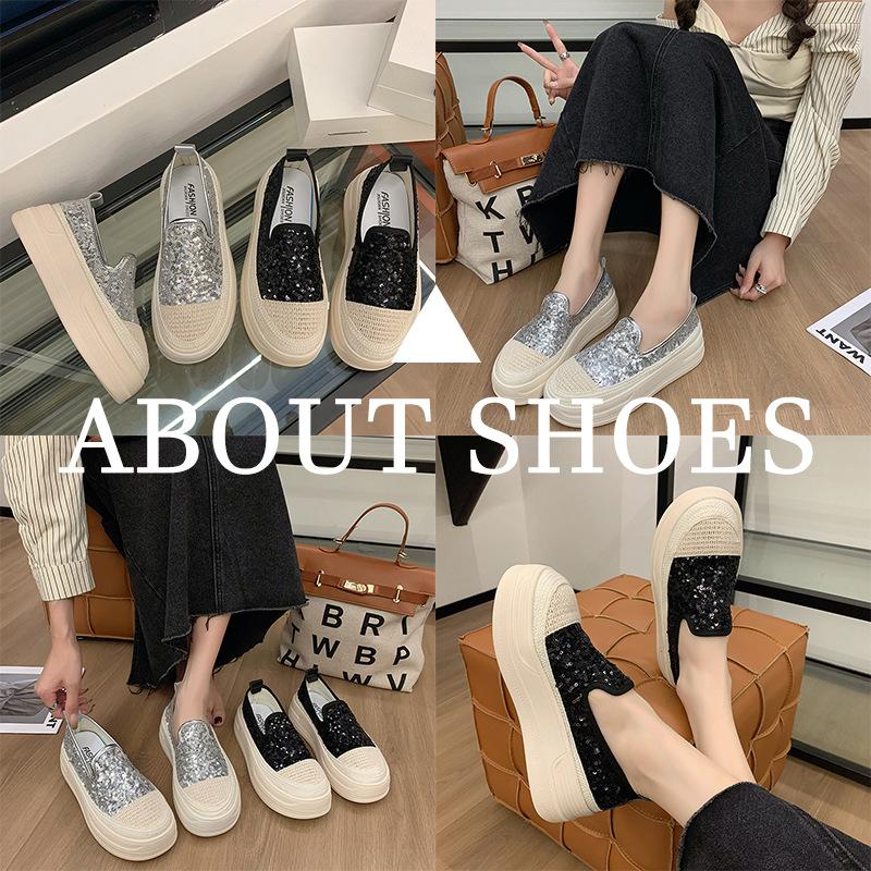 Sequin Fisherman Platform Loafers Women's 2025 Spring New Lazy One-pedal Breathable Fashion Casual Single Shoes Women