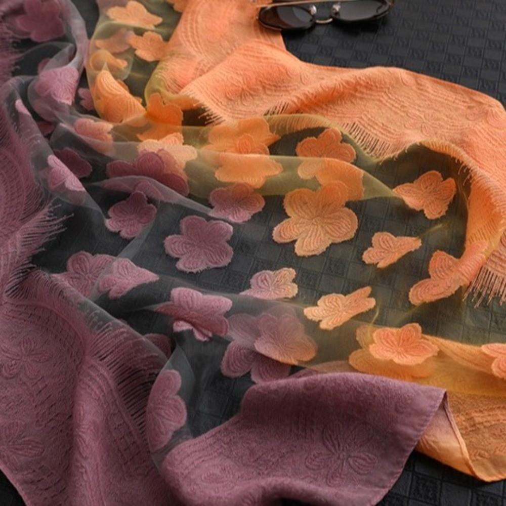 Gradient Color Cut Flowers Scarf Thin Beach Shawl Wrap Elegant Sunscreen Scarf