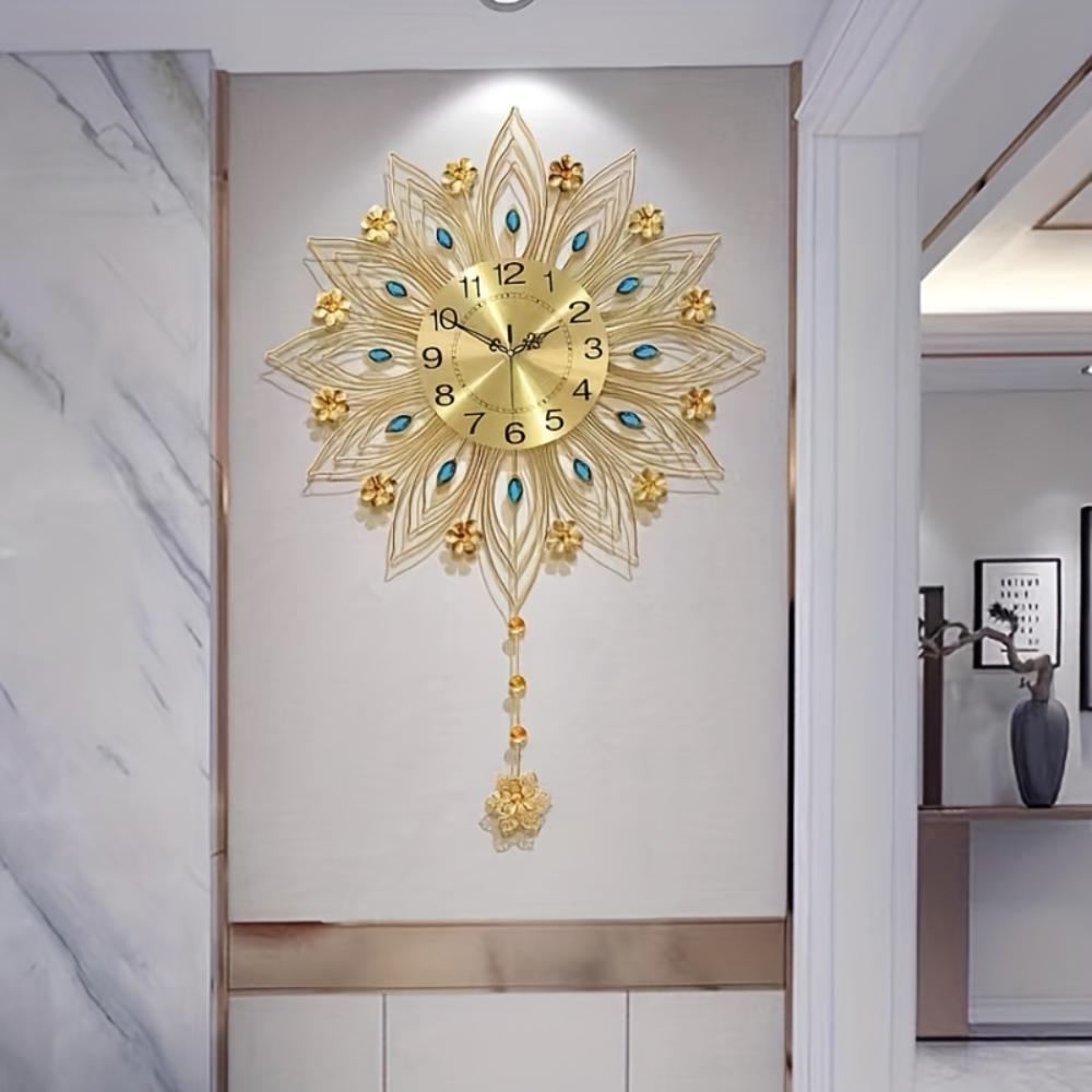 Luxury Golden European‑Style Wall Clock,Fashion Creative Hanging Clock,Wall‑Mounted Timepiece For Living Room,Bedroom Home Decor (Battery Not Included