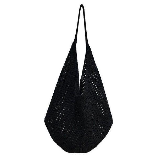 Bolso de punto versátil para mujer con bloques de color - Bolso de hombro individual calado para la playa o el trayecto