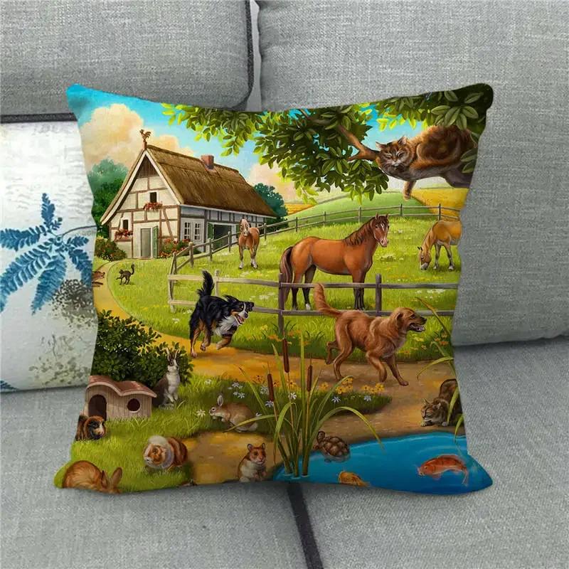 Happy Home Pillowcase Funny Rabbit Easter Egg Print Cushion Cover Pastoral Cartoon Hare Pattern