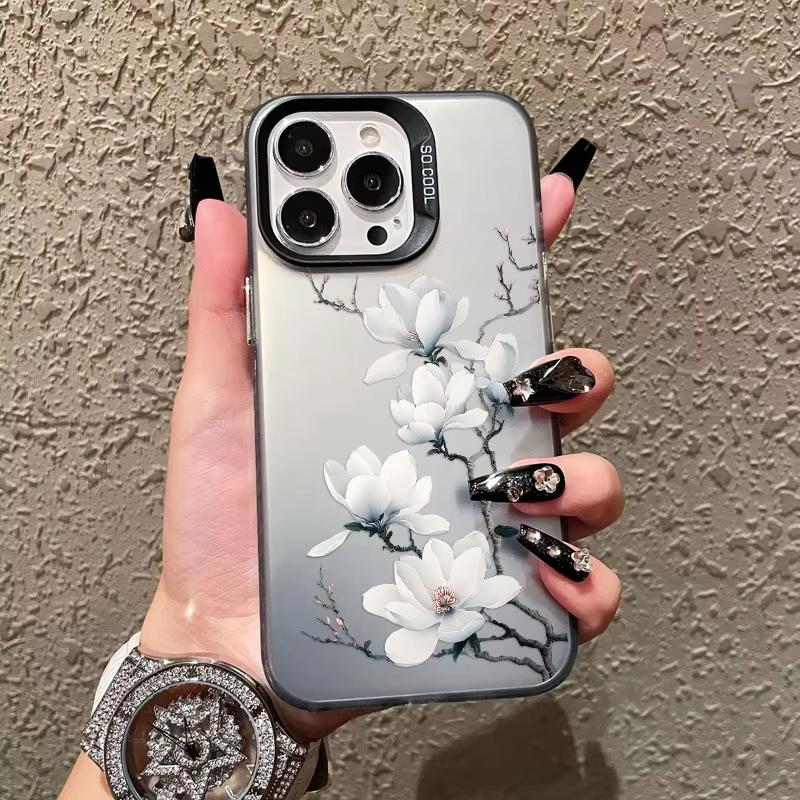 Magnolia Blossom Chinese Style Phone Case for iPhone 17 16 15 14 13 12 11 16E Series Pro Max Plus Double Layer Protection