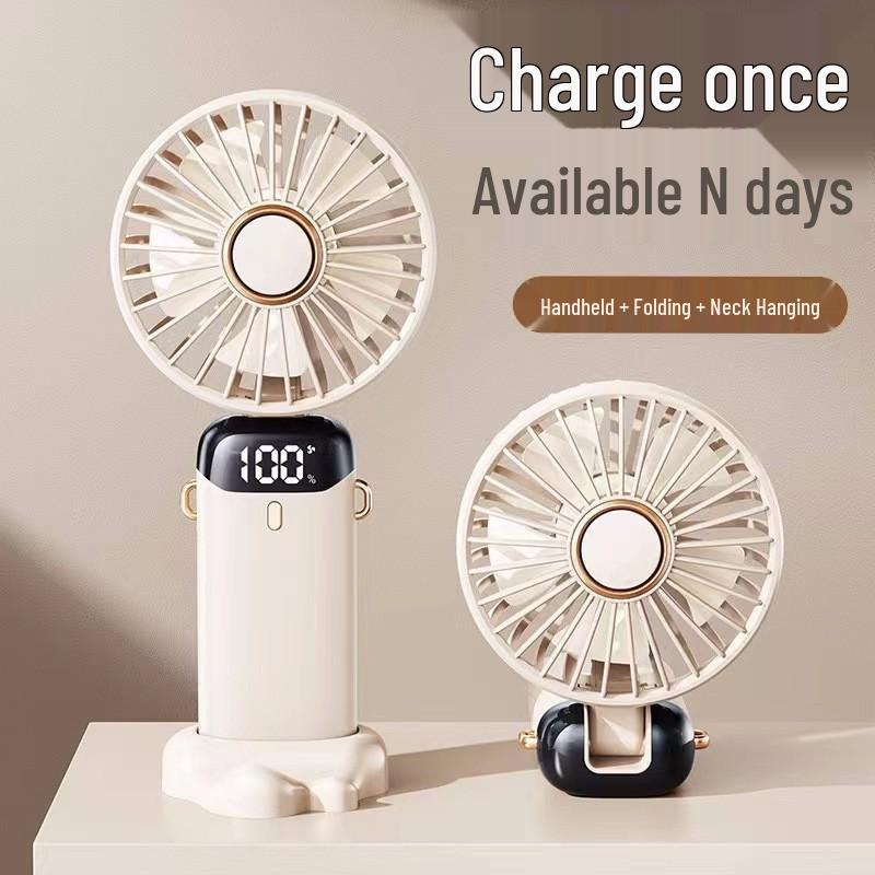 

Portable Rechargeable Handheld Fan with Long Battery, Mini Neck-Hanging Design, Digital Display, and Desk Use рожевий
