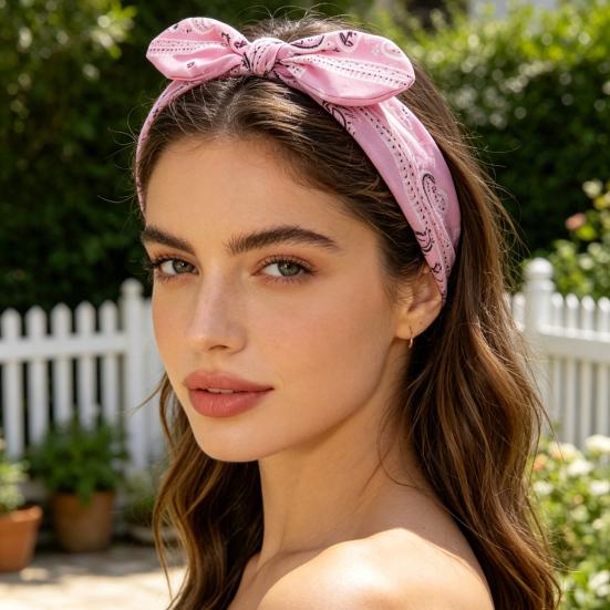 Elastic Headband Rabbit Ear Knot Design Elastic Hair Wrap Comfortable Secure Fit Wave Boosting Compression Hair Band