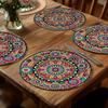 Tapis de Table Rond Mandala Bohème Imperméable, Résistant à l'Huile, Isolation Thermique Tapis de Table Style Ethnique Décoration de Bureau