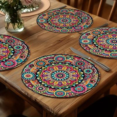 Mantel Redondo Bohemio Mandala Impermeable, Resistente al Aceite, Aislamiento Térmico Mantel de Mesa Estilo Étnico Decoración de Escritorio